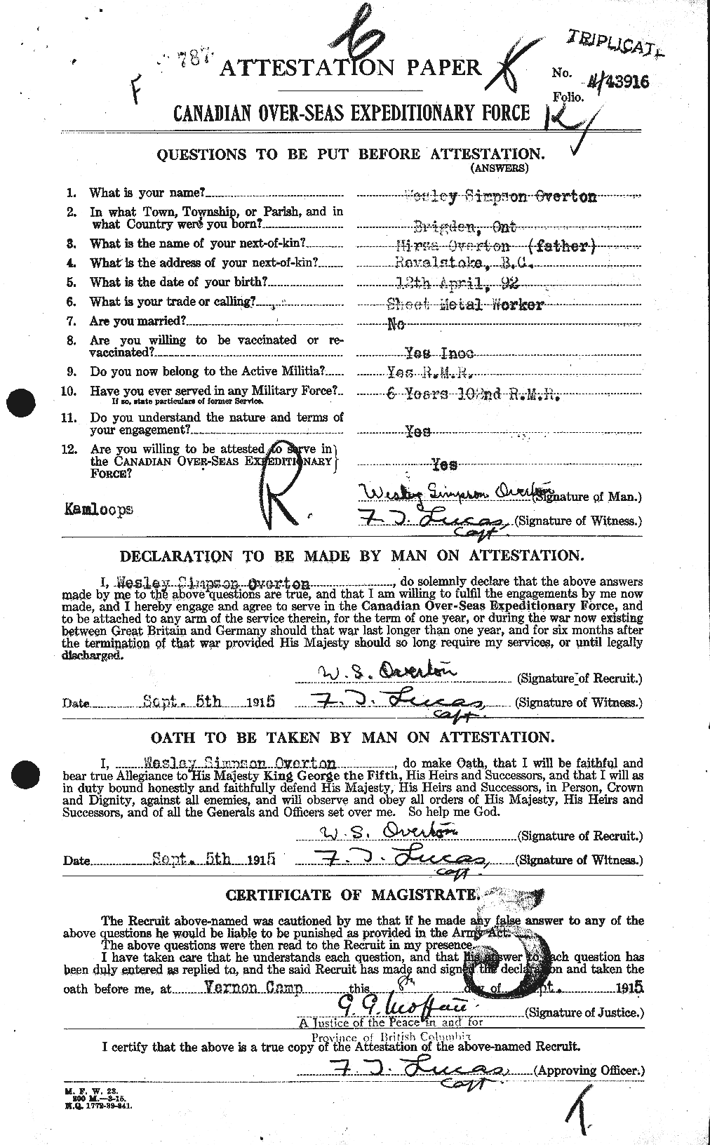 Personnel Records of the First World War - CEF 561158a