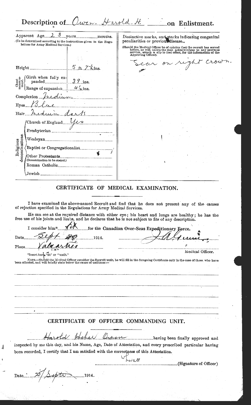 Dossiers du Personnel de la Première Guerre mondiale - CEC 561279b