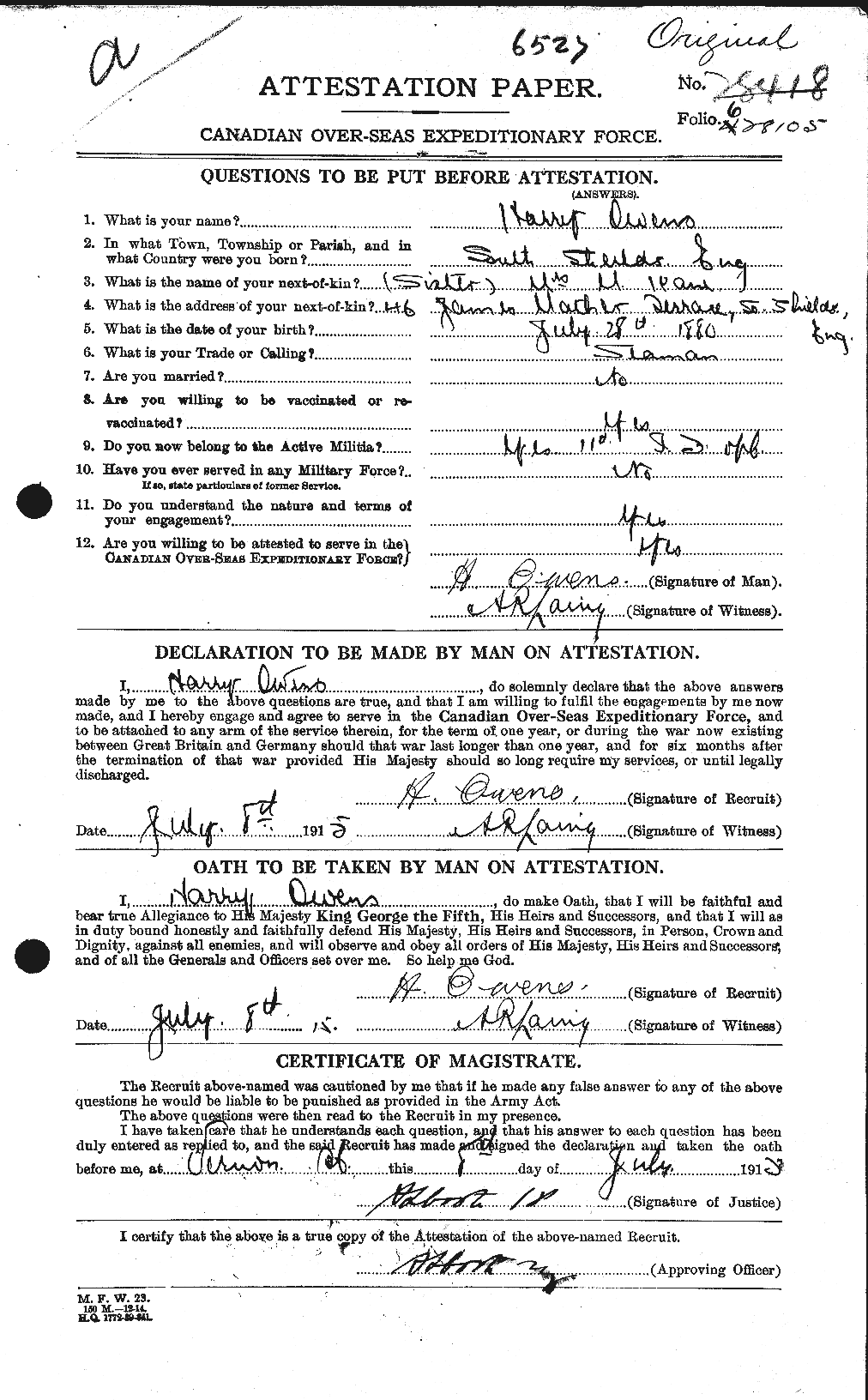 Personnel Records of the First World War - CEF 561461a