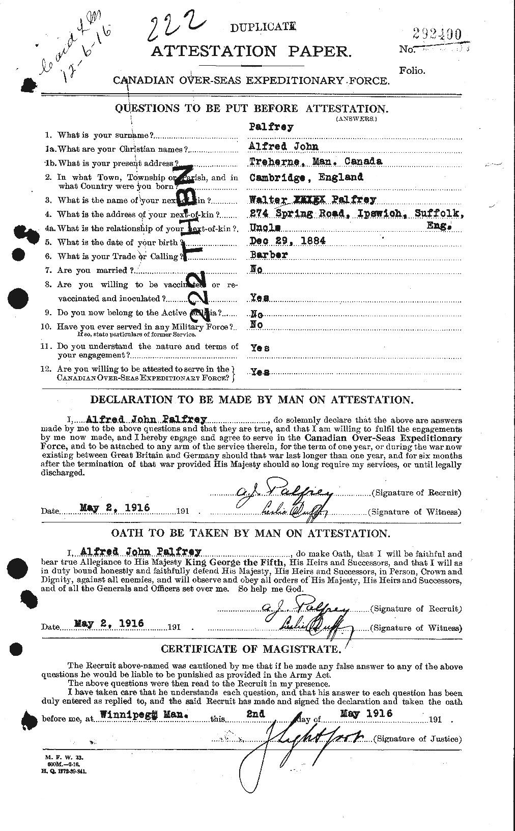 Personnel Records of the First World War - CEF 562627a
