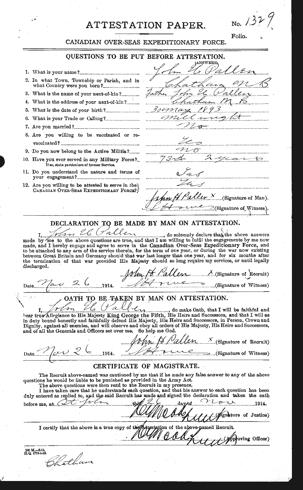 Dossiers du Personnel de la Première Guerre mondiale - CEC 562672a