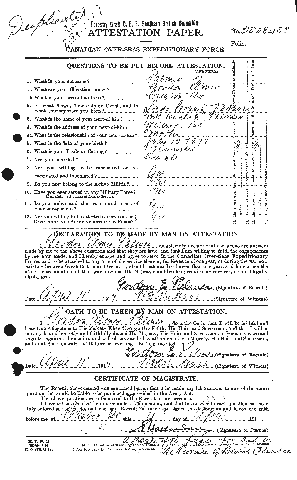 Personnel Records of the First World War - CEF 562945a