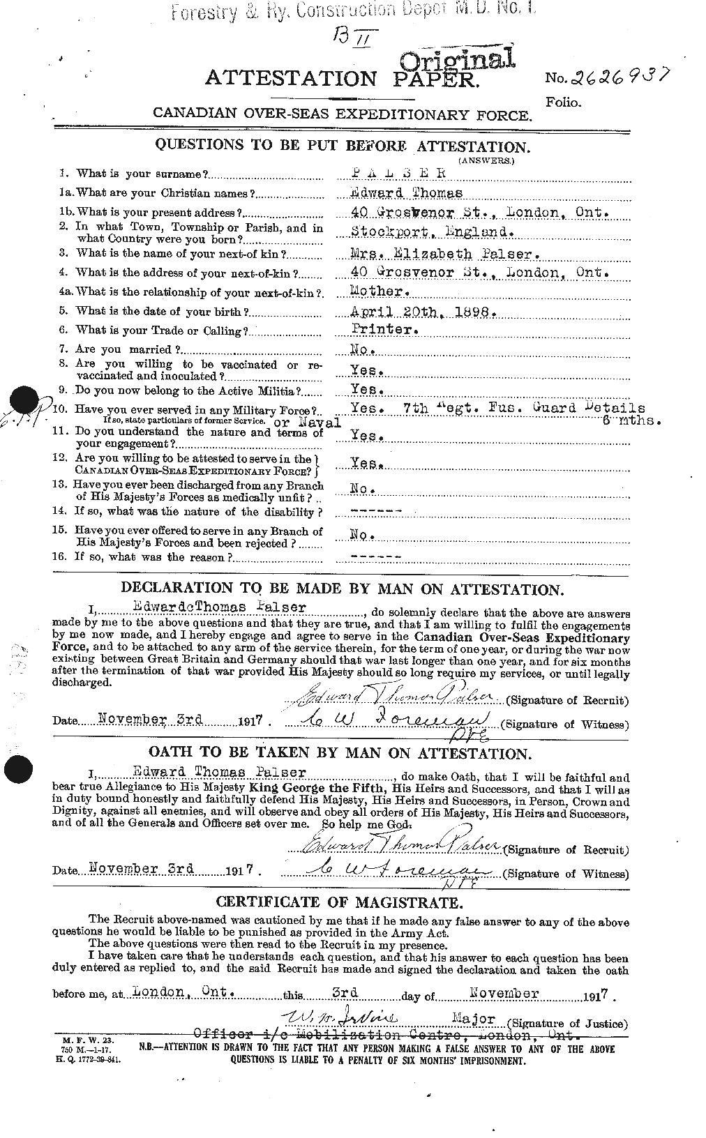 Personnel Records of the First World War - CEF 563274a