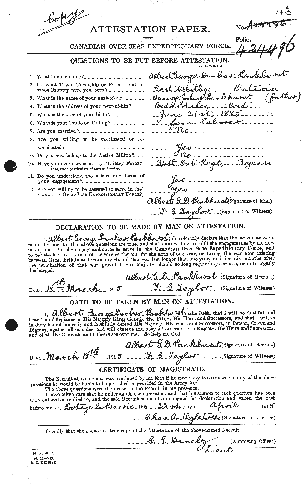 Personnel Records of the First World War - CEF 563370a
