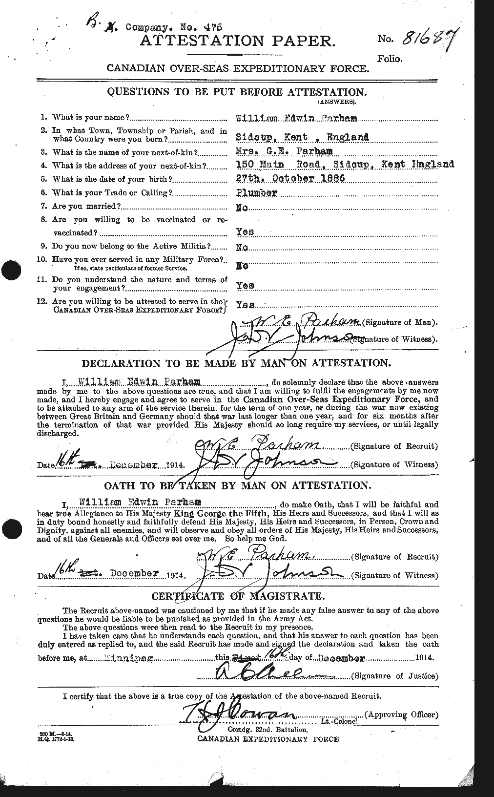 Personnel Records of the First World War - CEF 564571a