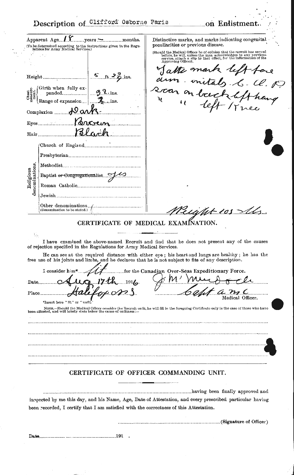 Dossiers du Personnel de la Première Guerre mondiale - CEC 564613b