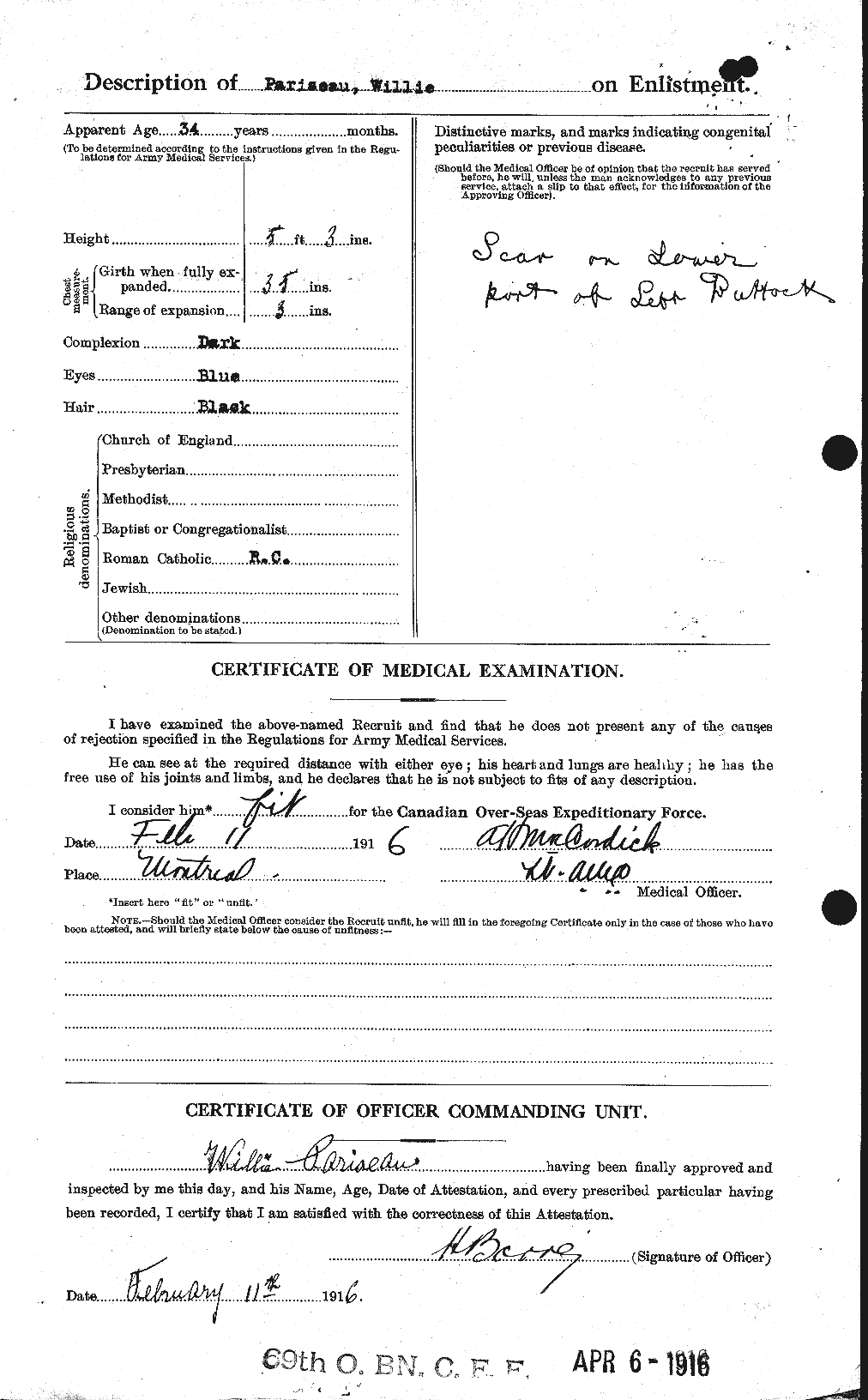 Dossiers du Personnel de la Première Guerre mondiale - CEC 564658b