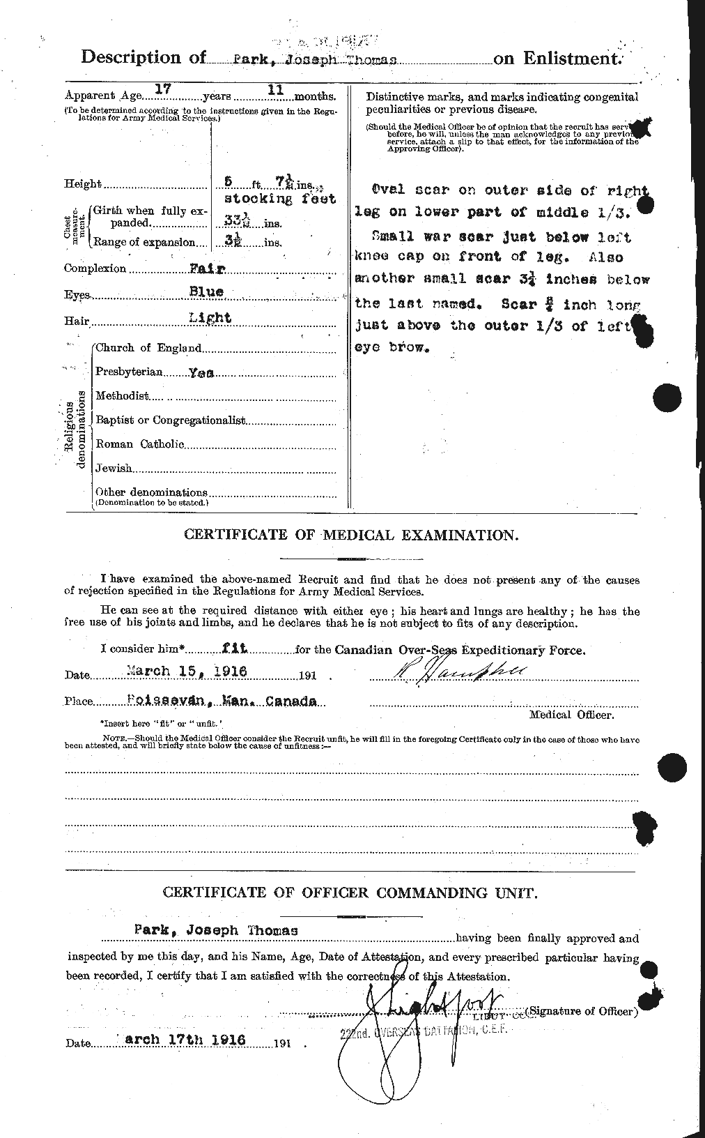 Dossiers du Personnel de la Première Guerre mondiale - CEC 564843b