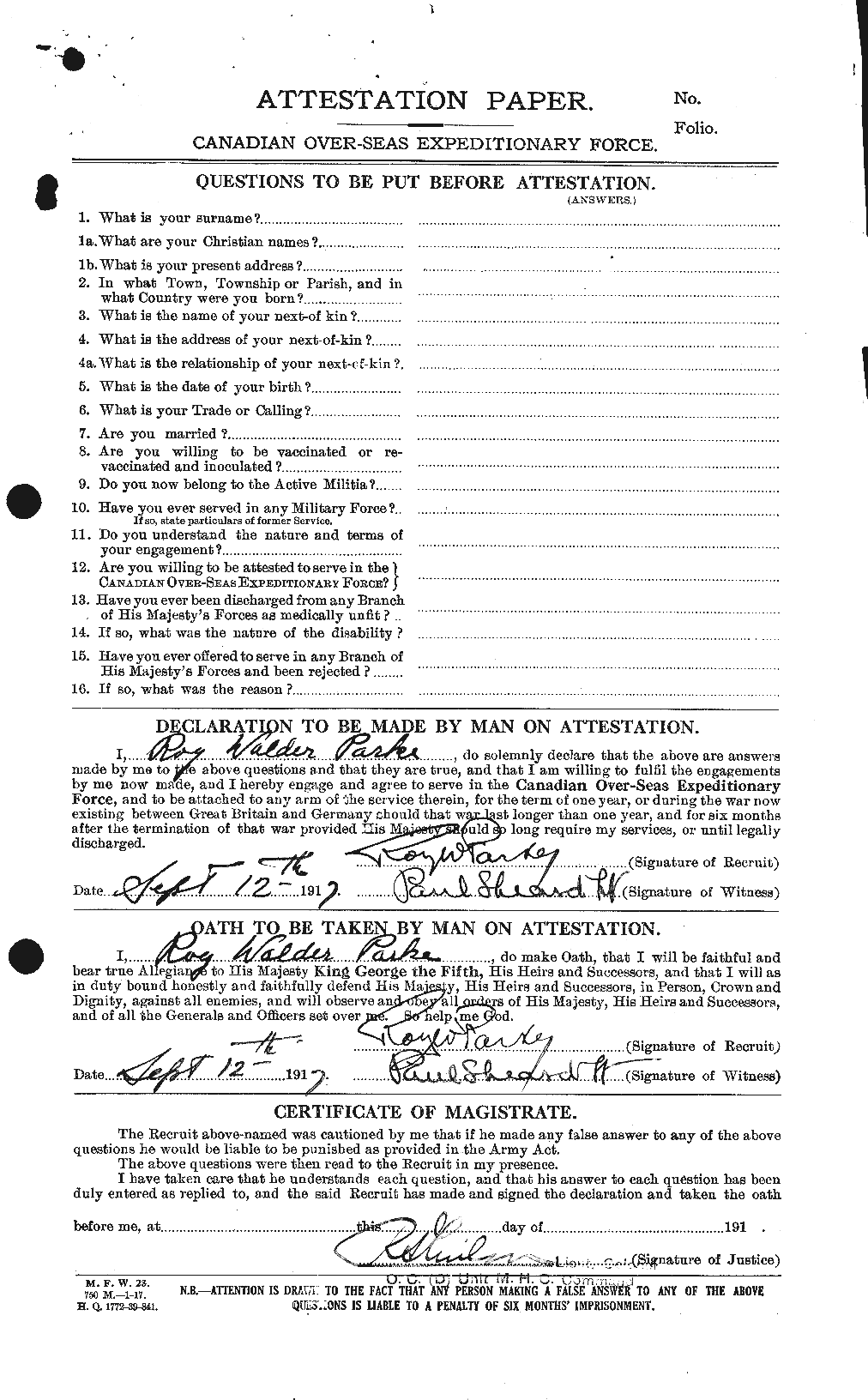 Personnel Records of the First World War - CEF 564944a