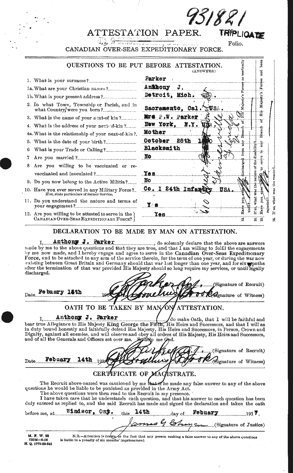 Dossiers du Personnel de la Première Guerre mondiale - CEC 565000a