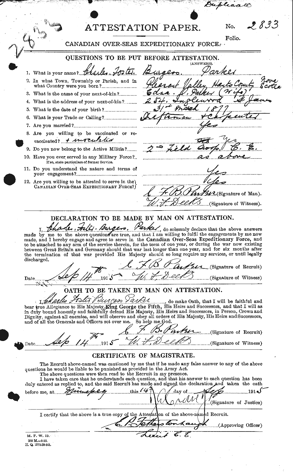 Personnel Records of the First World War - CEF 565064a