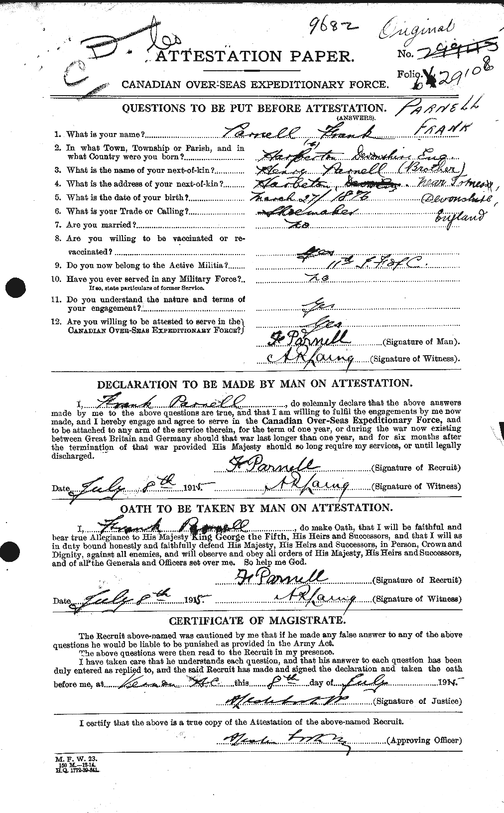 Personnel Records of the First World War - CEF 566345a