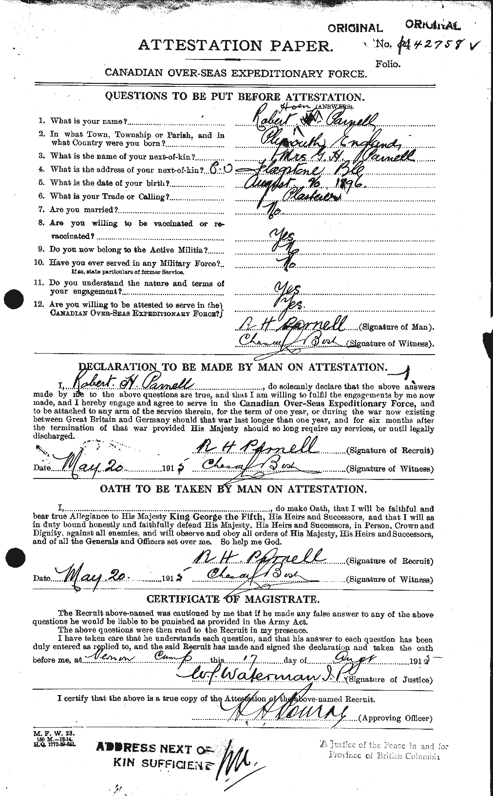 Personnel Records of the First World War - CEF 566363a