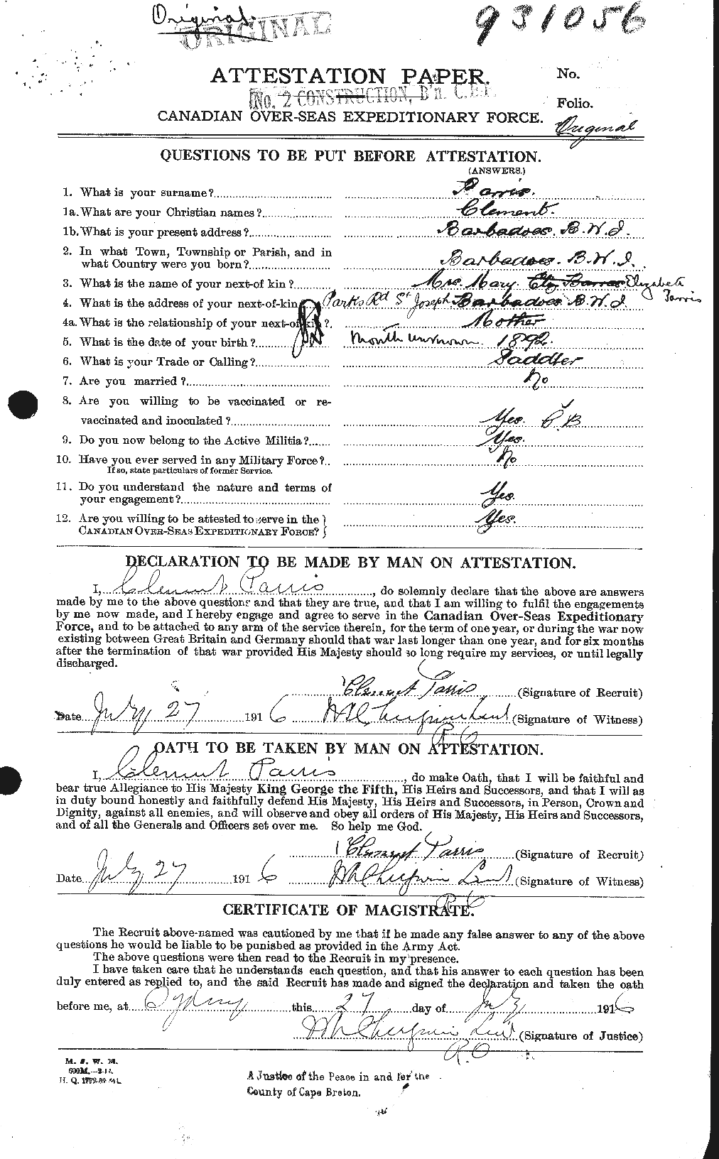 Personnel Records of the First World War - CEF 566502a