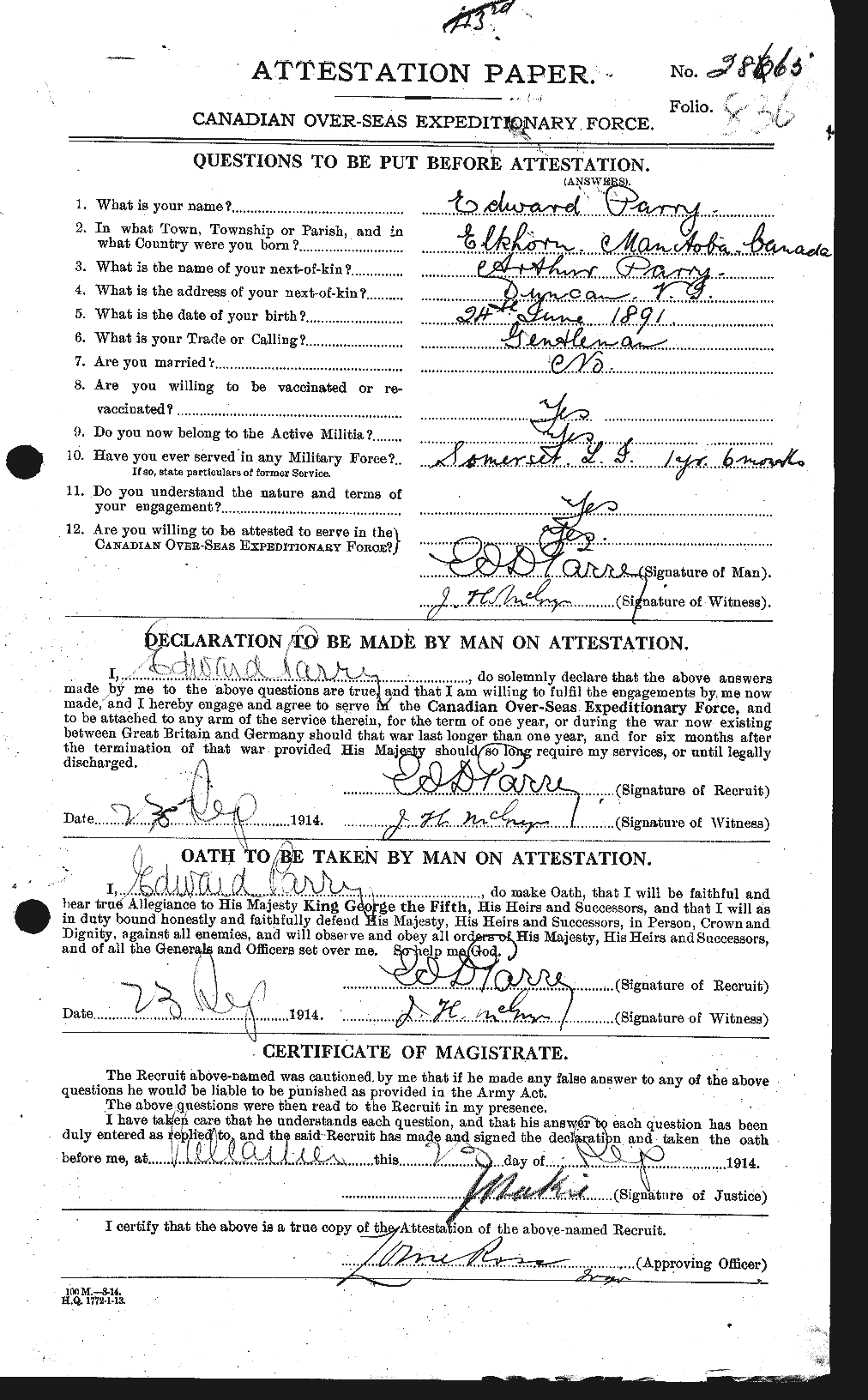 Personnel Records of the First World War - CEF 566595a