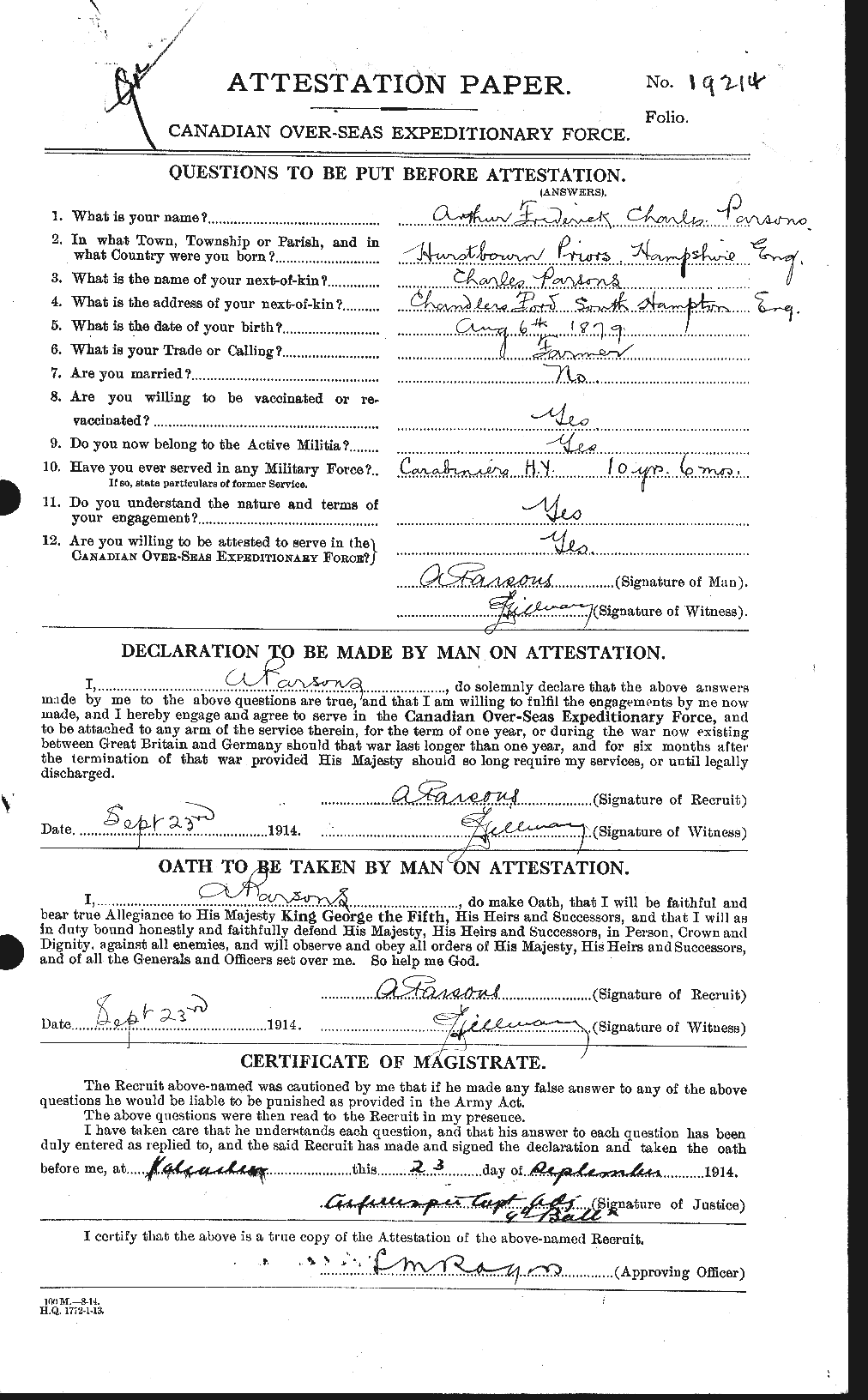Personnel Records of the First World War - CEF 566773a