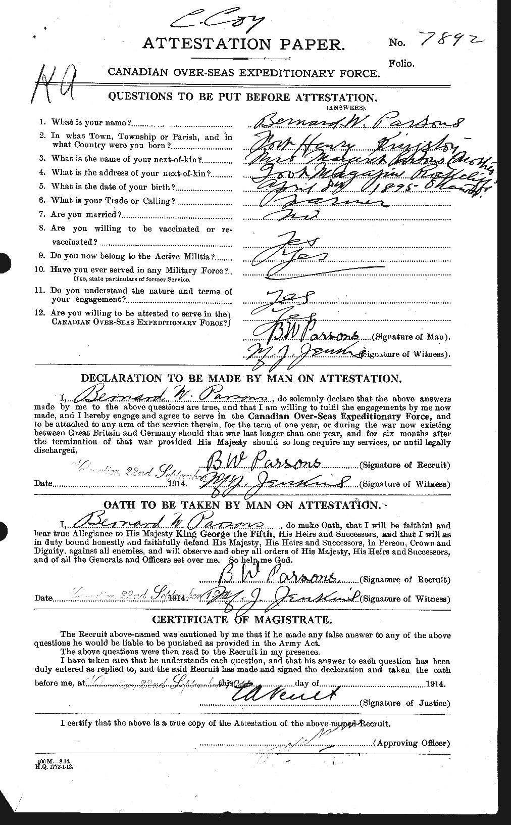 Personnel Records of the First World War - CEF 566780a