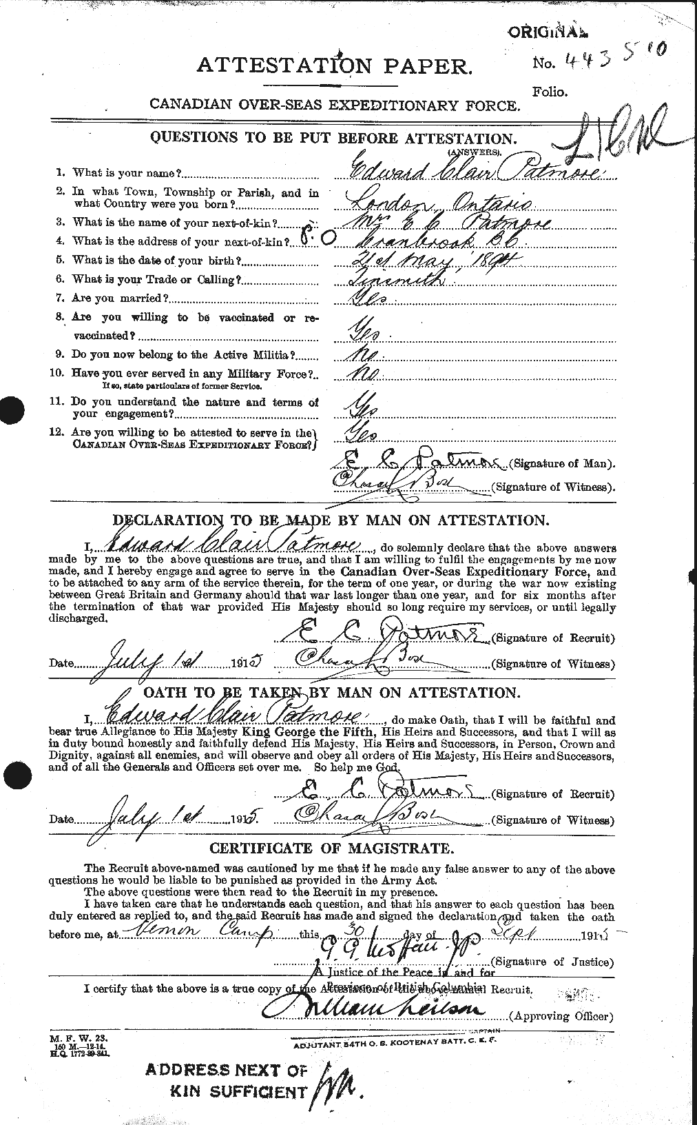 Personnel Records of the First World War - CEF 567872a