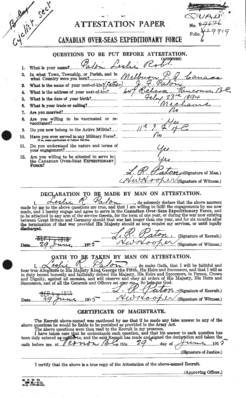 Personnel Records of the First World War - CEF 567940a