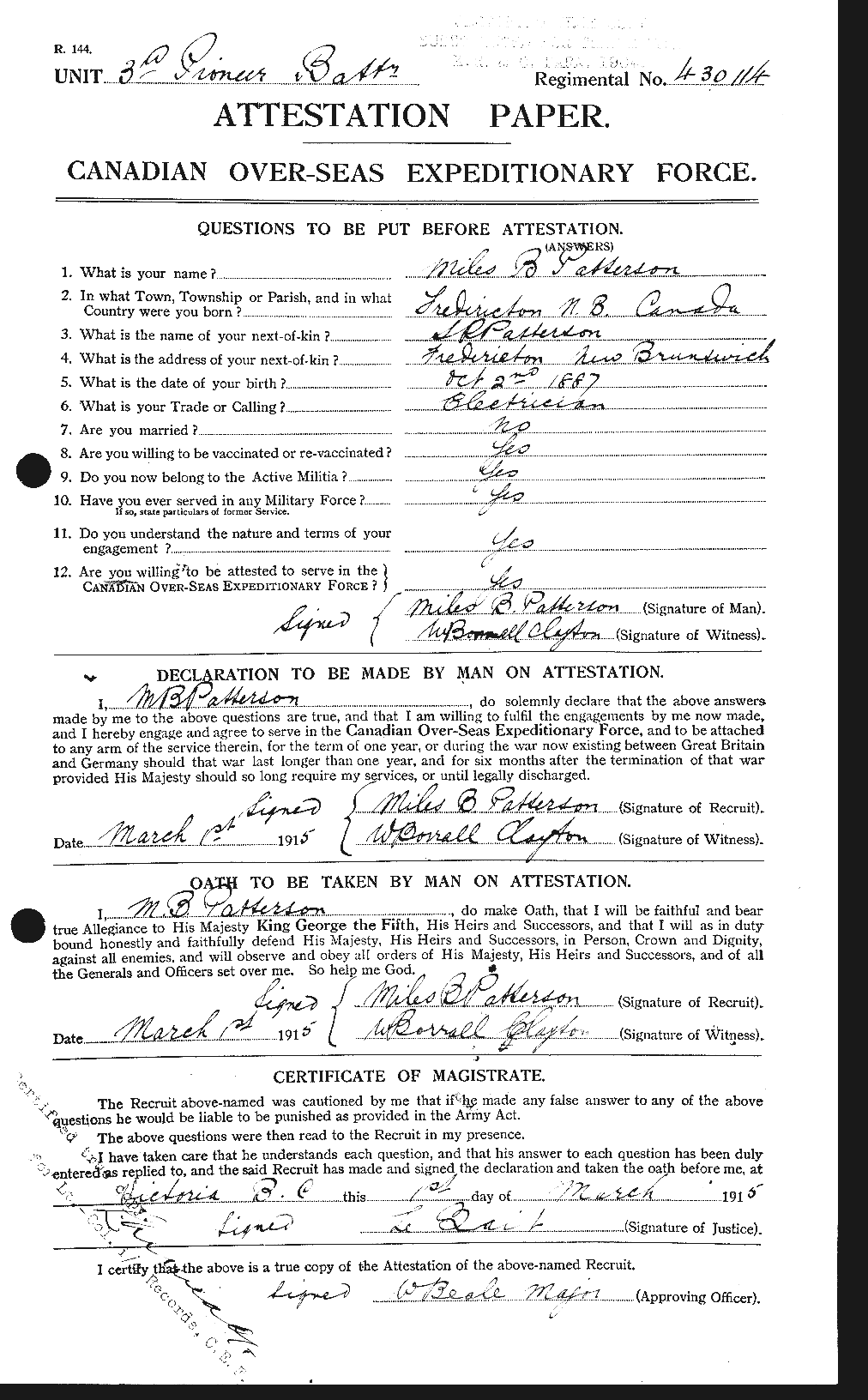 Dossiers du Personnel de la Première Guerre mondiale - CEC 568662a