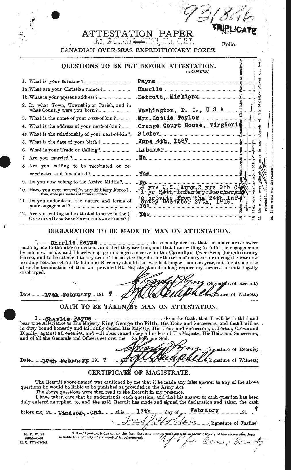 Dossiers du Personnel de la Première Guerre mondiale - CEC 569860a