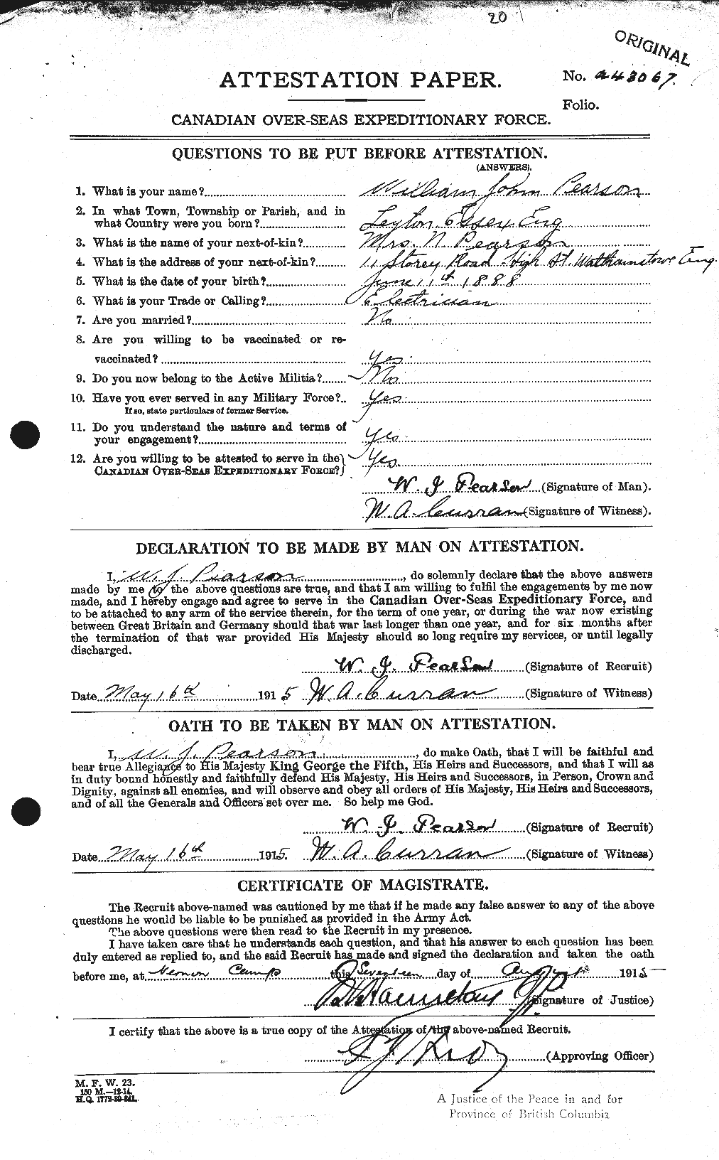 Dossiers du Personnel de la Première Guerre mondiale - CEC 570775a