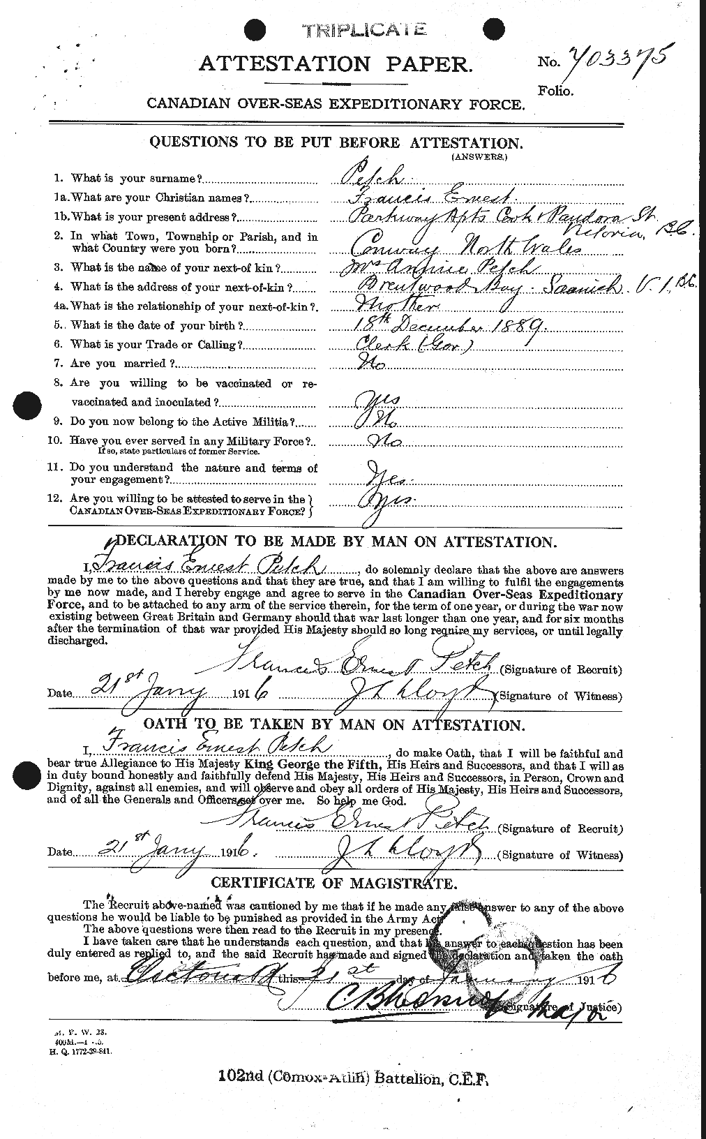 Personnel Records of the First World War - CEF 575256a