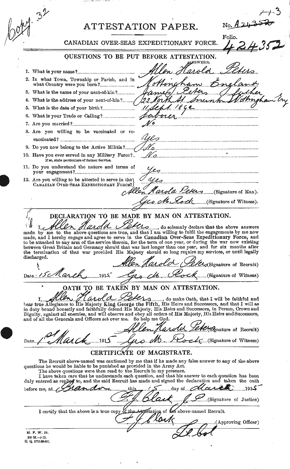 Personnel Records of the First World War - CEF 575343a