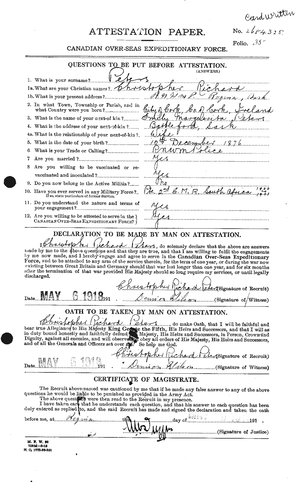 Personnel Records of the First World War - CEF 575374a