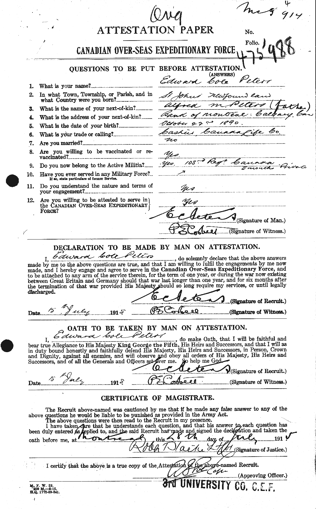 Personnel Records of the First World War - CEF 575406a