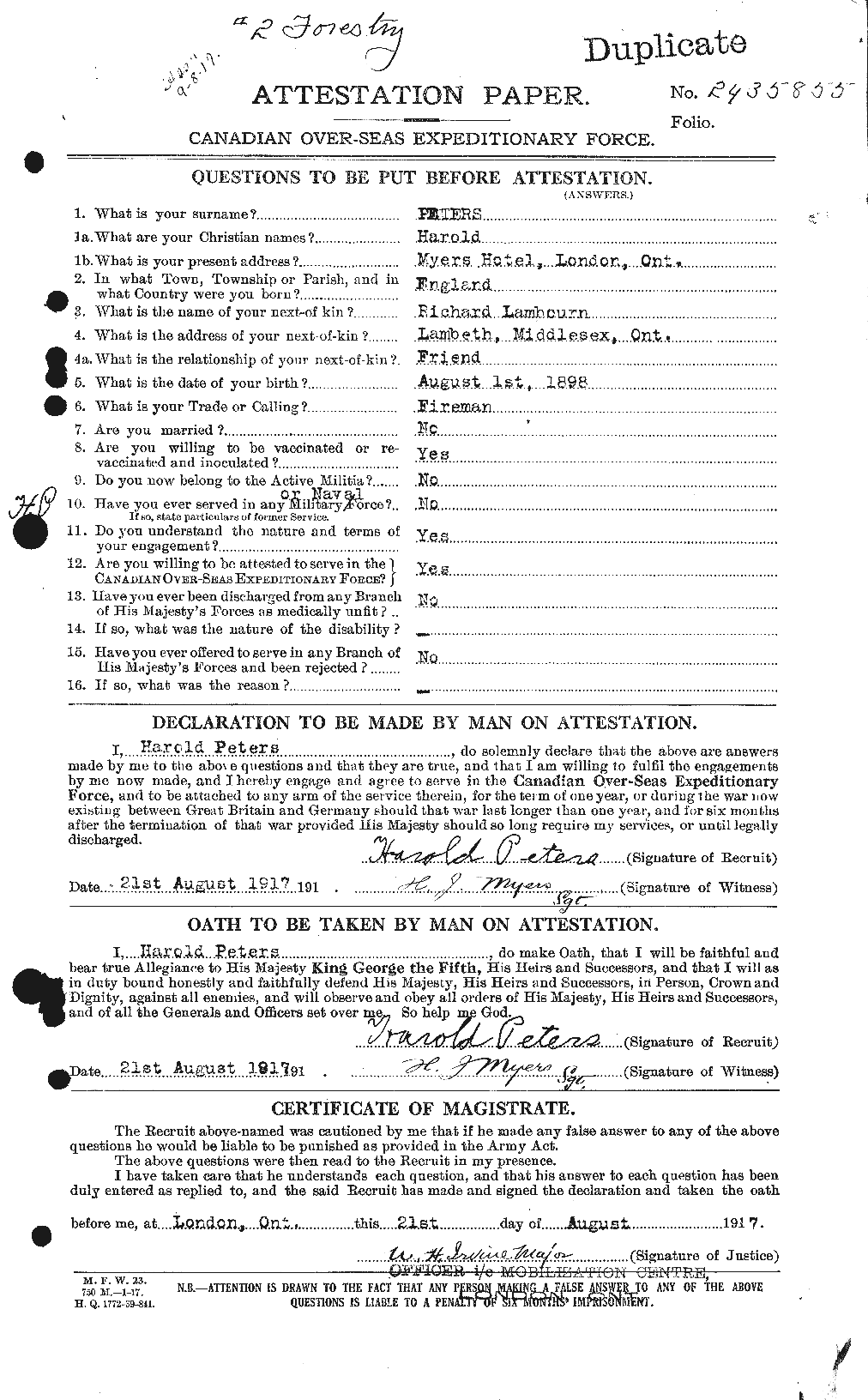 Personnel Records of the First World War - CEF 575474a