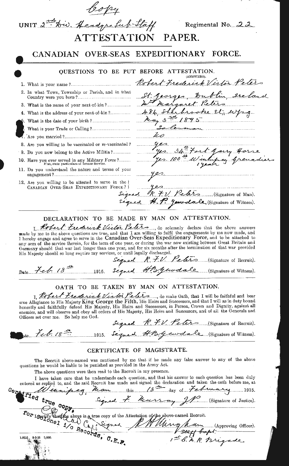 Personnel Records of the First World War - CEF 575612a