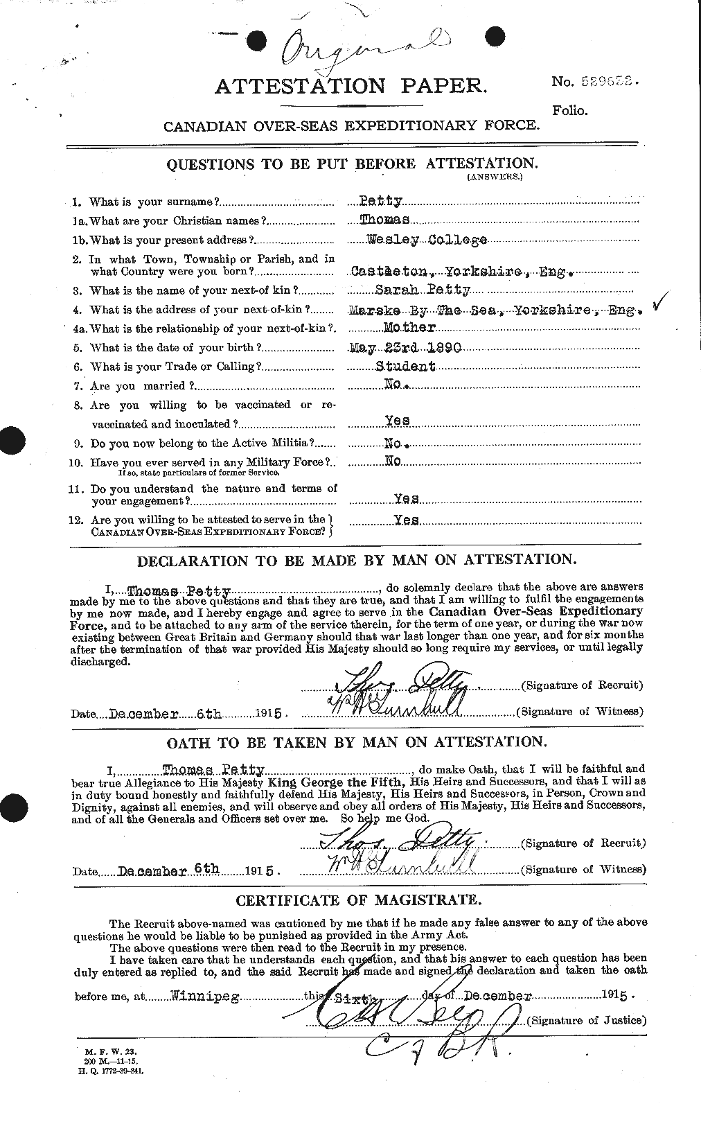 Dossiers du Personnel de la Première Guerre mondiale - CEC 576722a