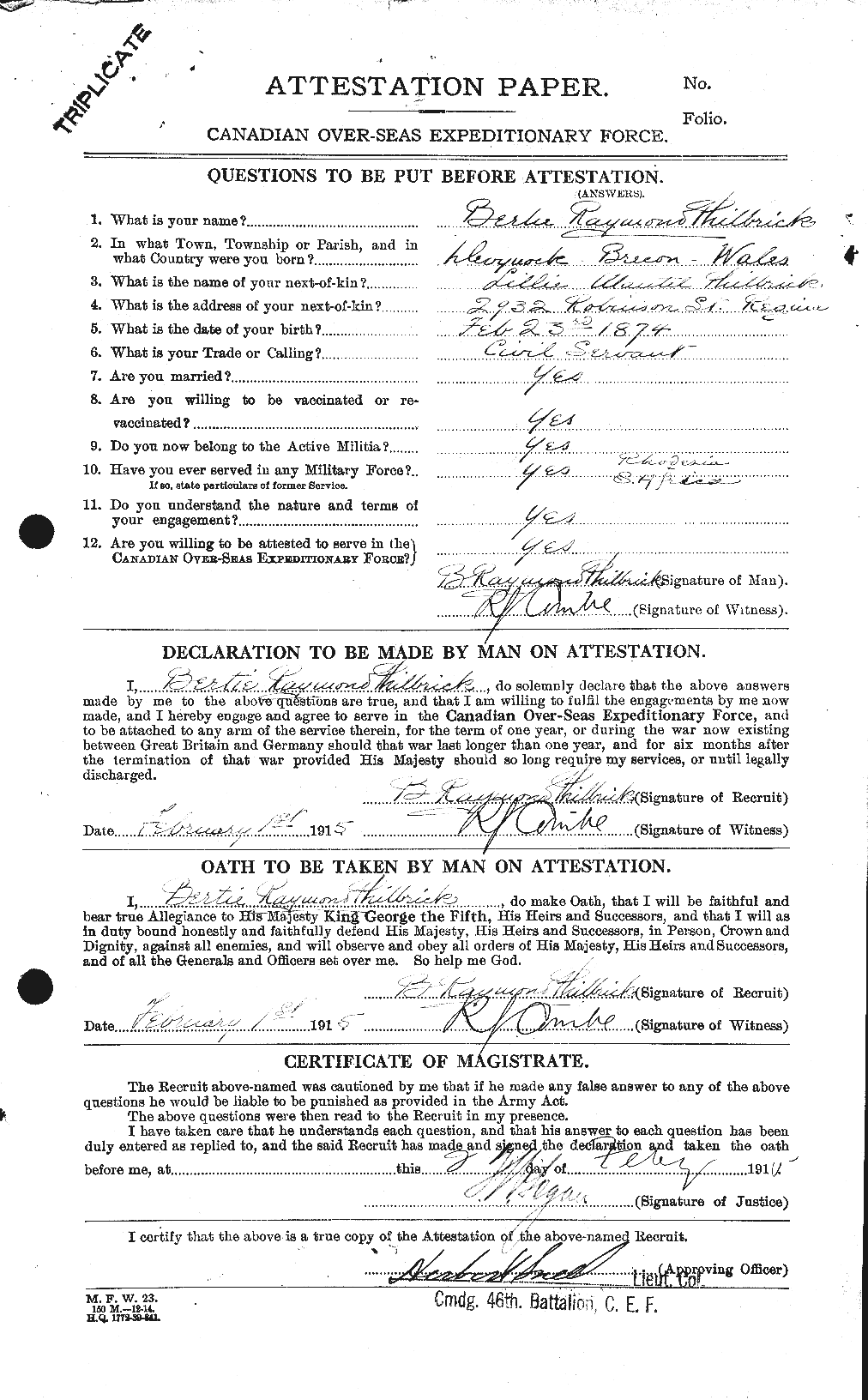 Dossiers du Personnel de la Première Guerre mondiale - CEC 577067a