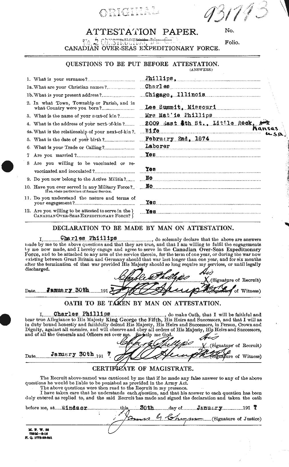Dossiers du Personnel de la Première Guerre mondiale - CEC 577325a