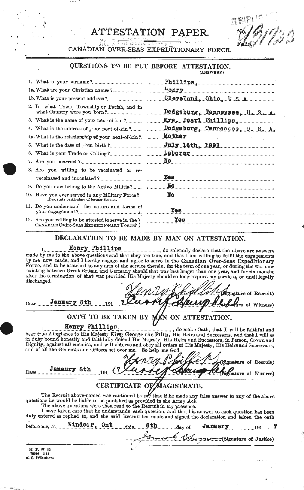 Dossiers du Personnel de la Première Guerre mondiale - CEC 577599a