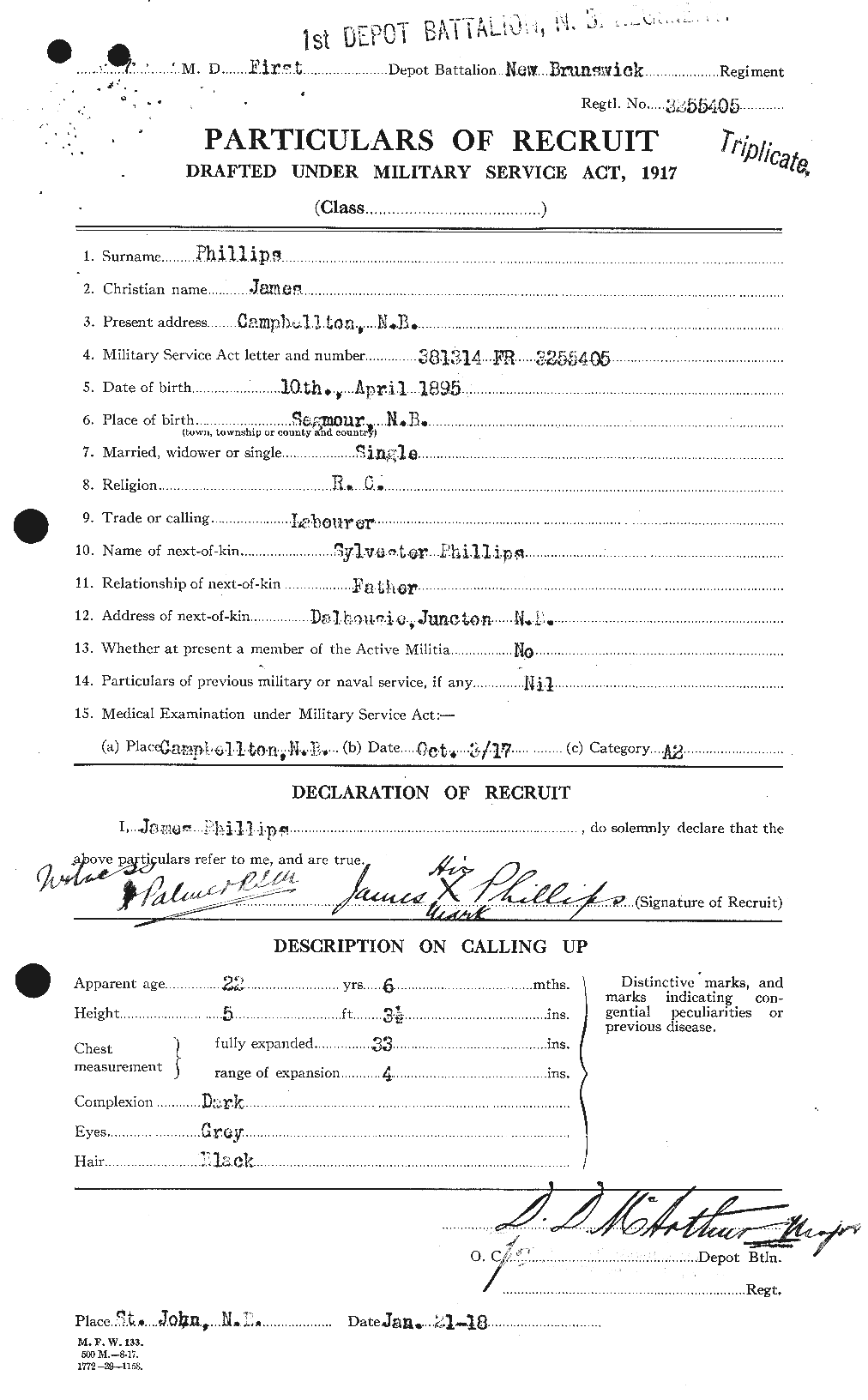 Dossiers du Personnel de la Première Guerre mondiale - CEC 577637a