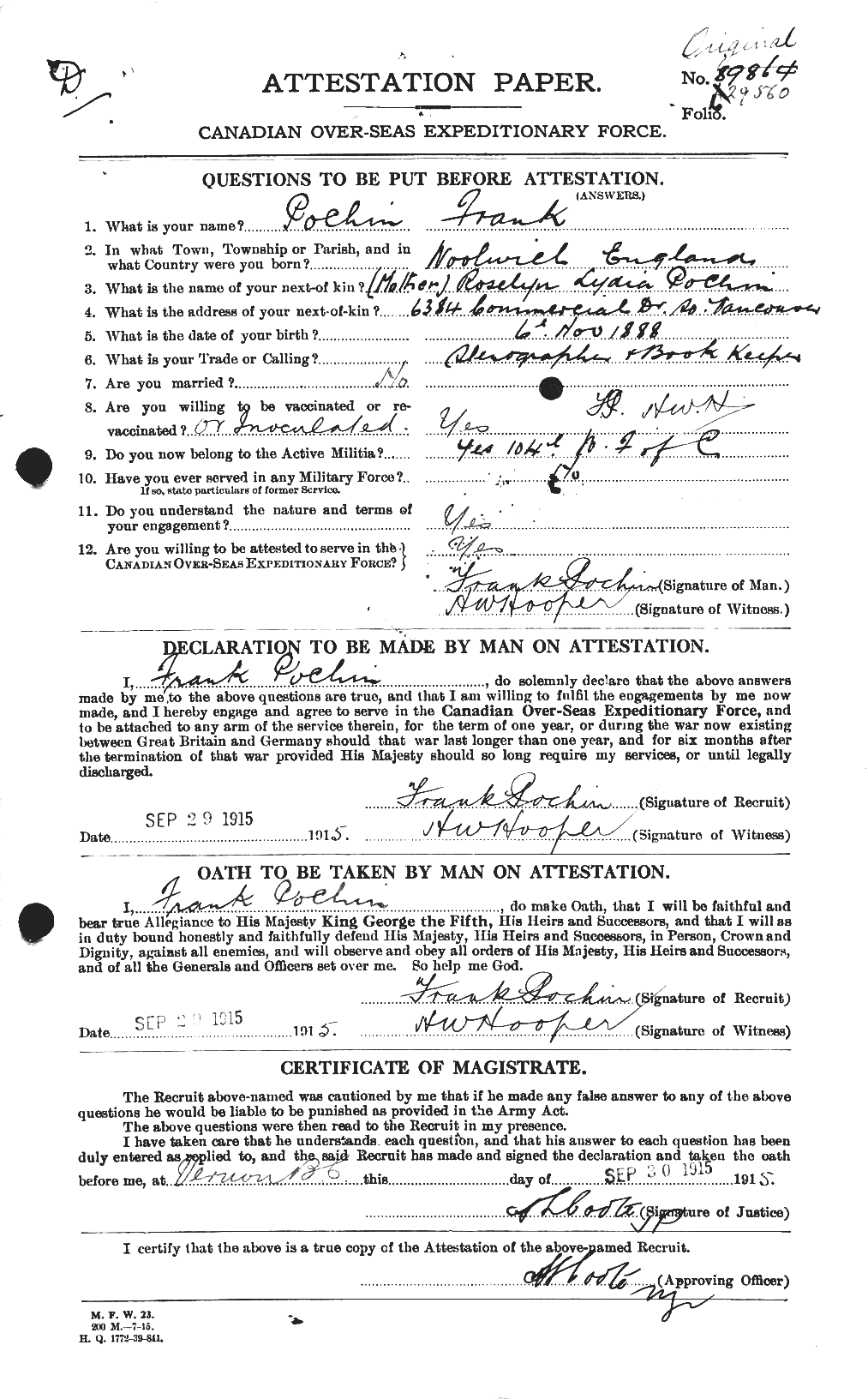 Personnel Records of the First World War - CEF 578689a
