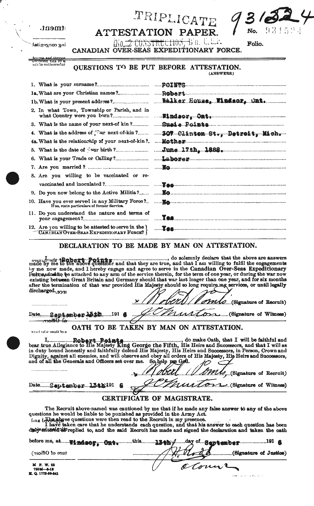 Dossiers du Personnel de la Première Guerre mondiale - CEC 579307a