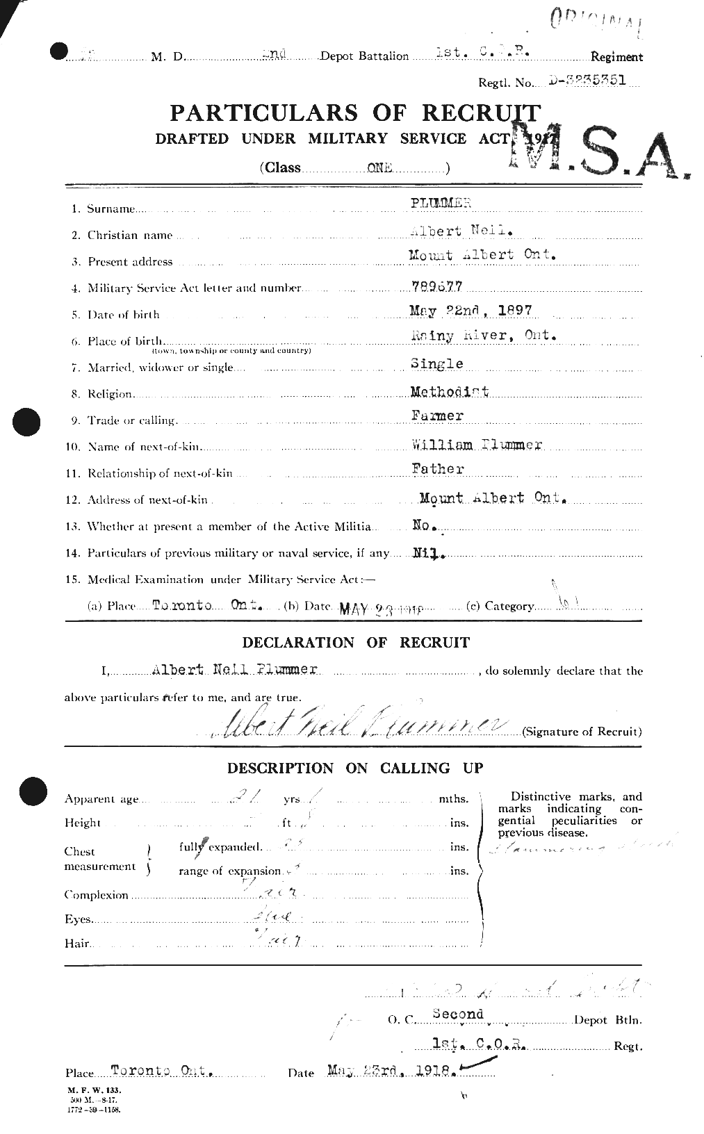 Dossiers du Personnel de la Première Guerre mondiale - CEC 581407a