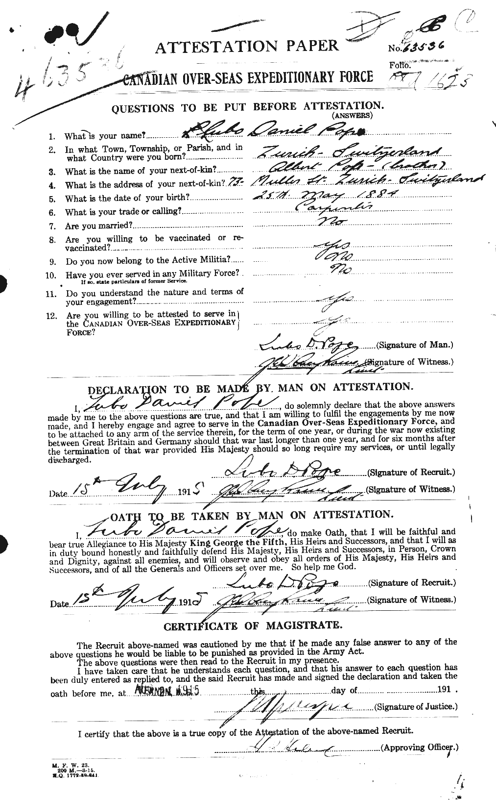 Personnel Records of the First World War - CEF 581454a