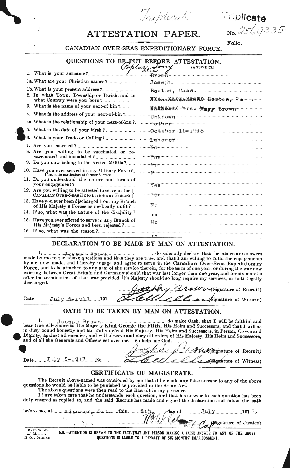 Personnel Records of the First World War - CEF 581583a