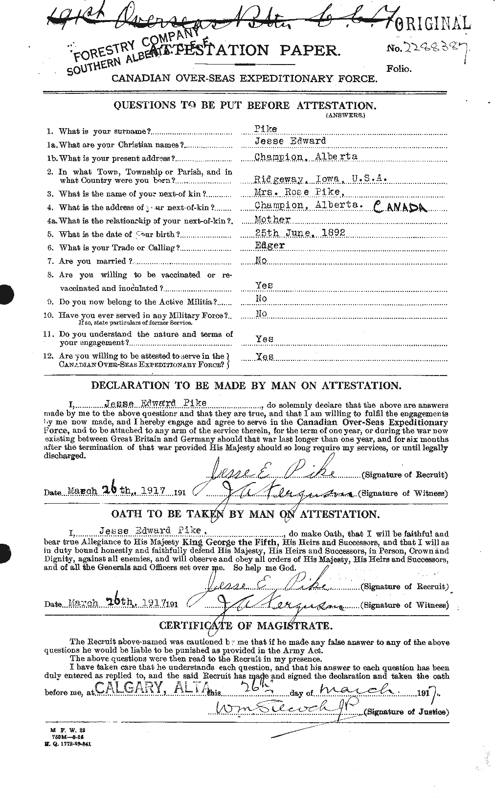 Personnel Records of the First World War - CEF 582192a