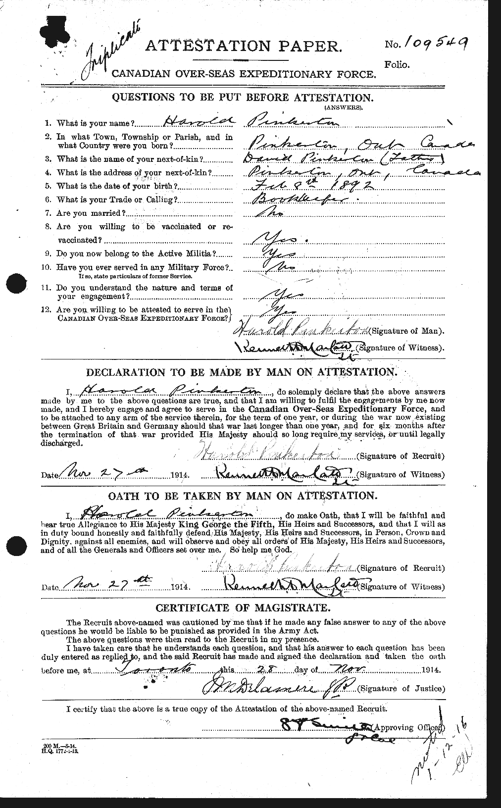Personnel Records of the First World War - CEF 582638a