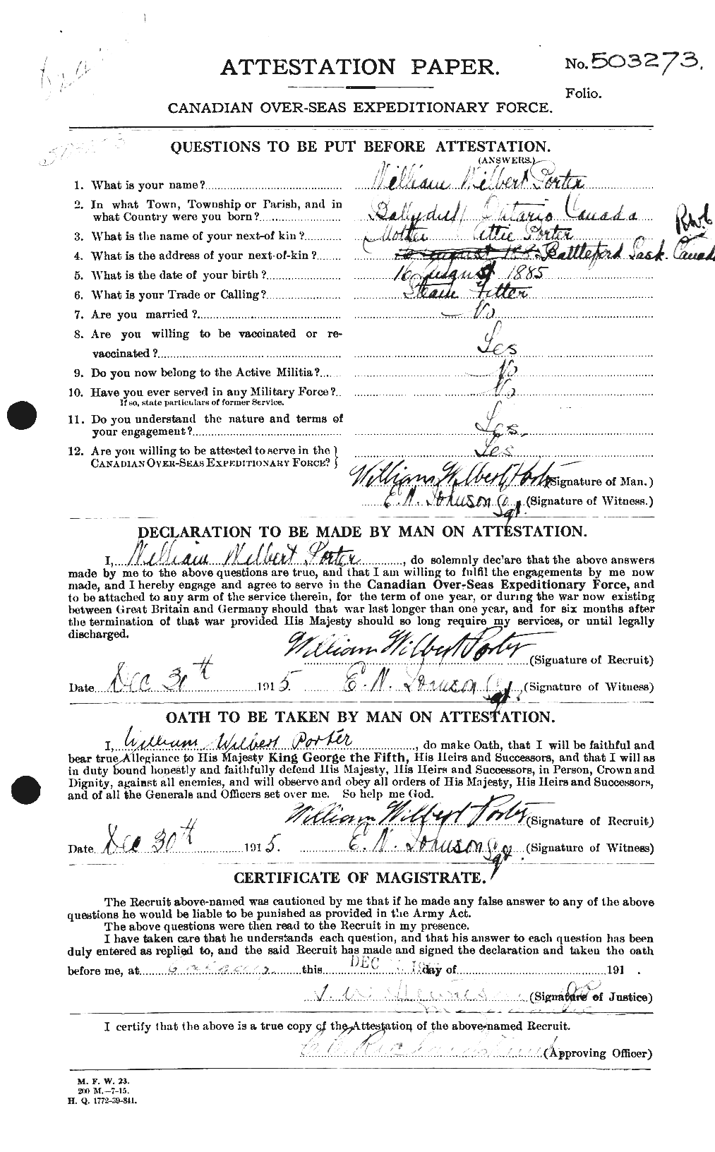 Personnel Records of the First World War - CEF 583914a