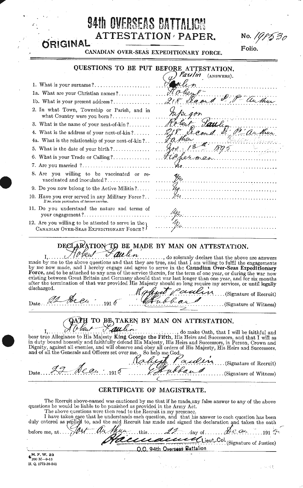 Personnel Records of the First World War - CEF 584800a