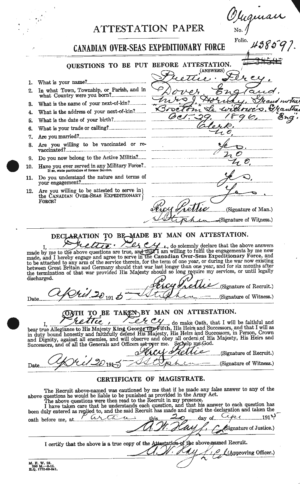 Personnel Records of the First World War - CEF 586777a