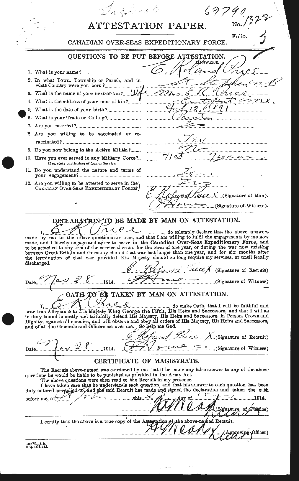 Personnel Records of the First World War - CEF 587014a