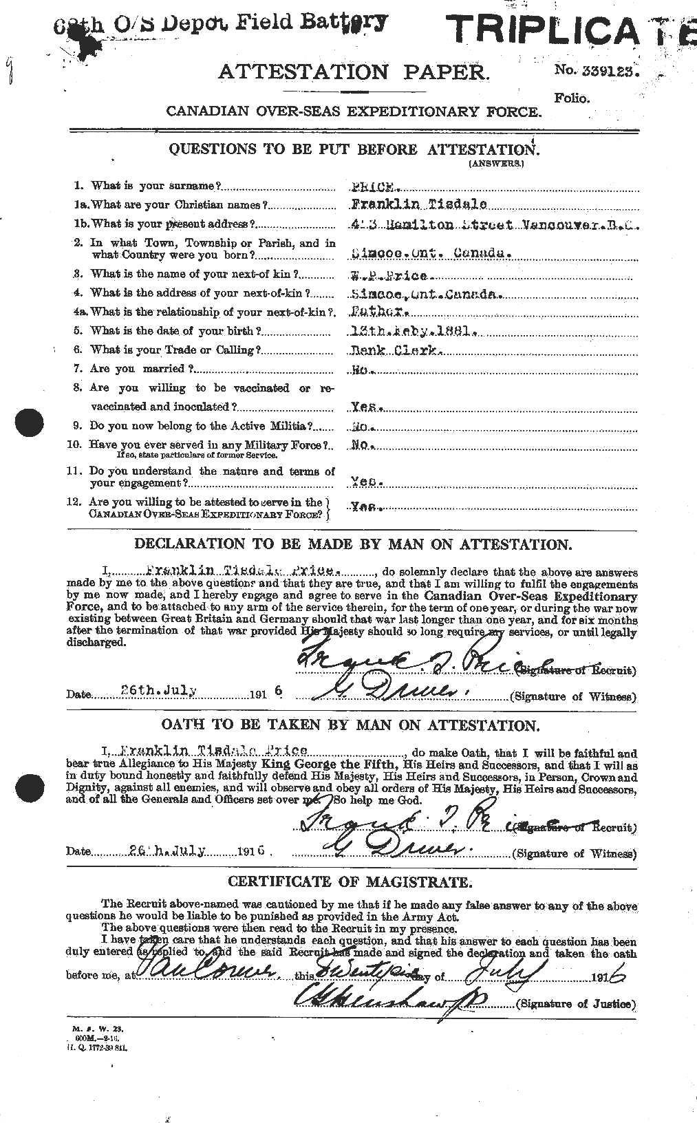 Personnel Records of the First World War - CEF 587061a