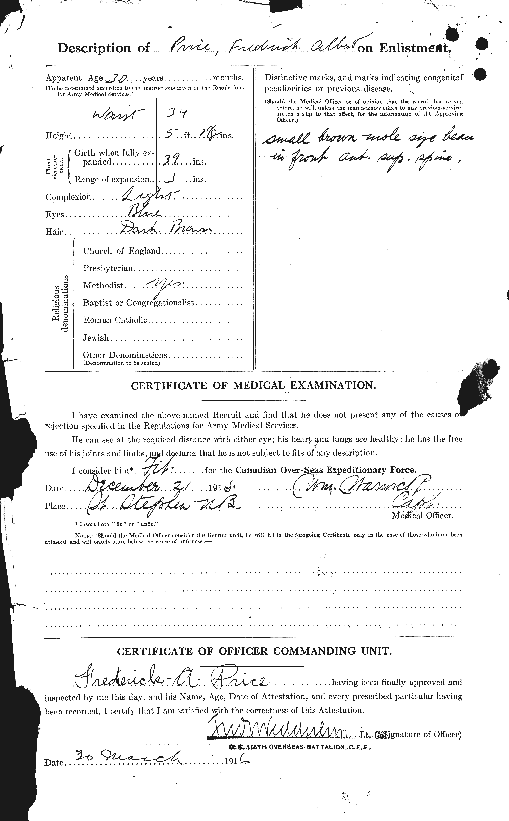 Dossiers du Personnel de la Première Guerre mondiale - CEC 587070b